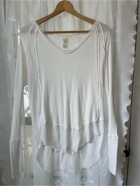 Free People White Long Sleeve Layered Waffle Knit Top